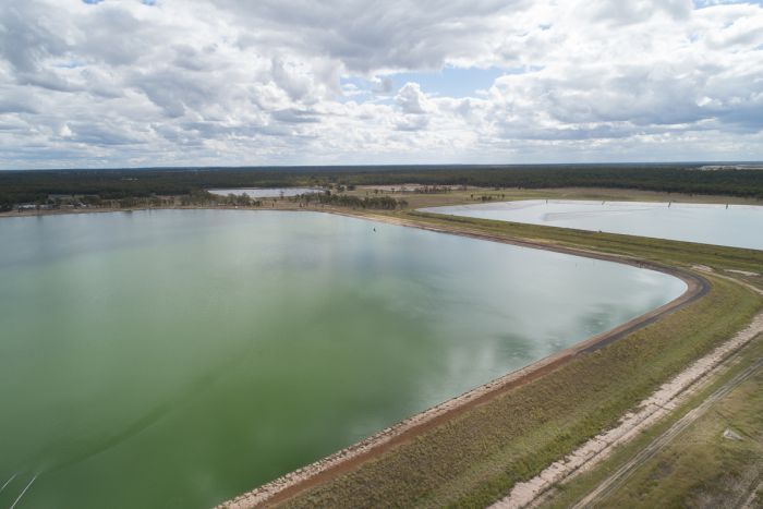 Aerial photo of an Arrow Energy CSG wastewater storage pond near Kogan in southern Queensland.